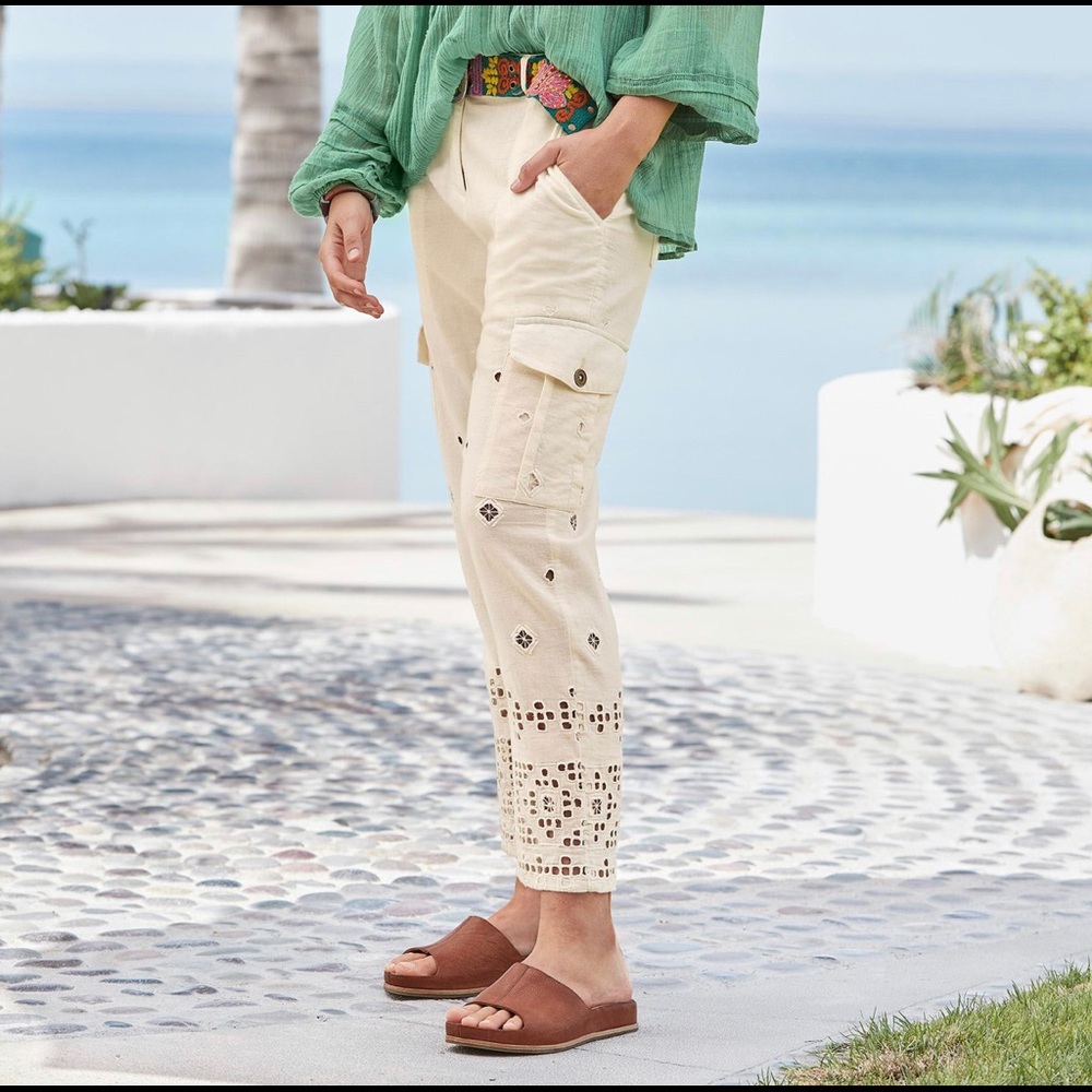 Sundance Cream Cargo Pants with Eyelet Detail